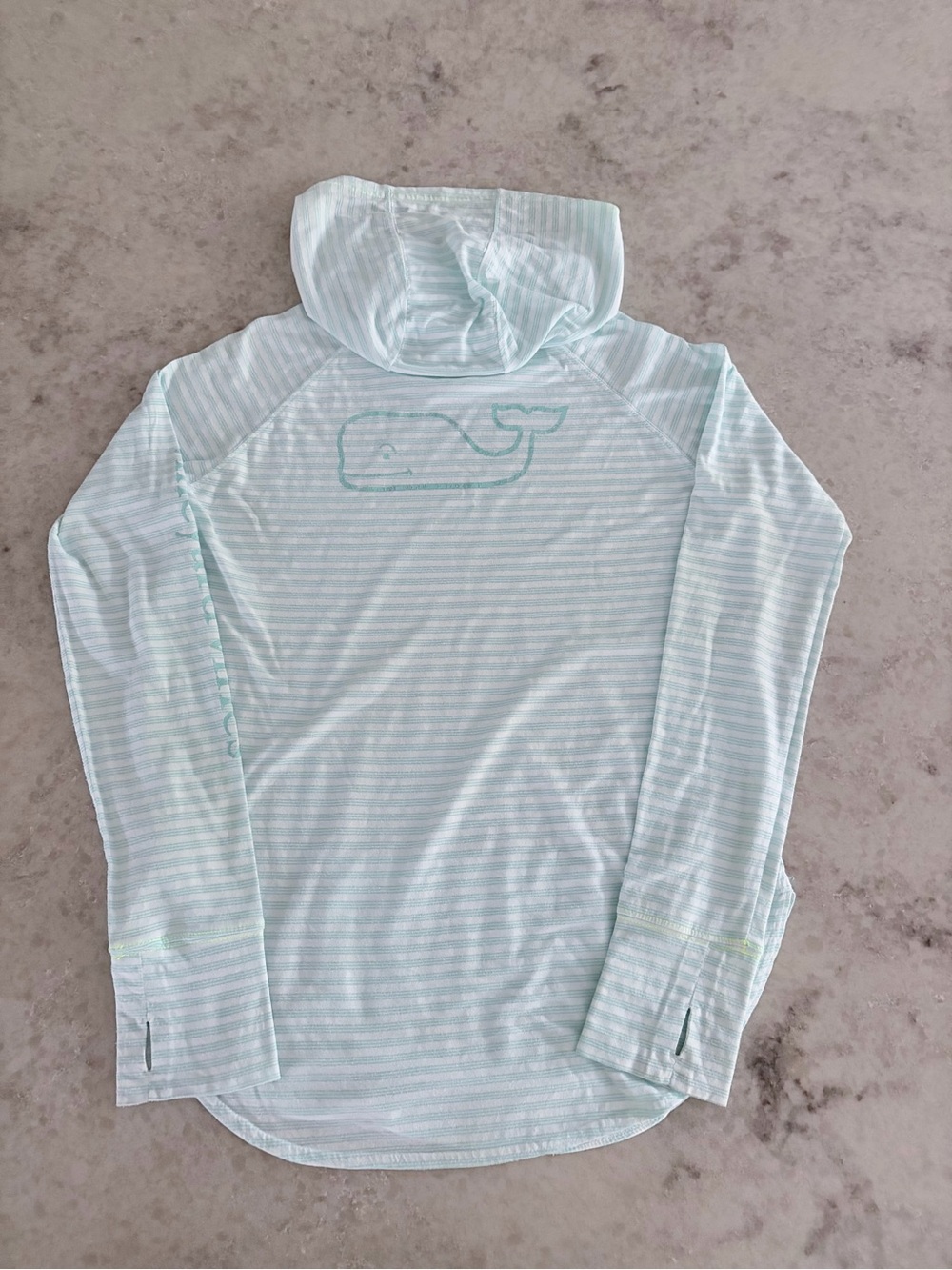 Vineyard Vines Girls Beachcomber Aqua/White Striped Hoodie Whale Tee - Size XL